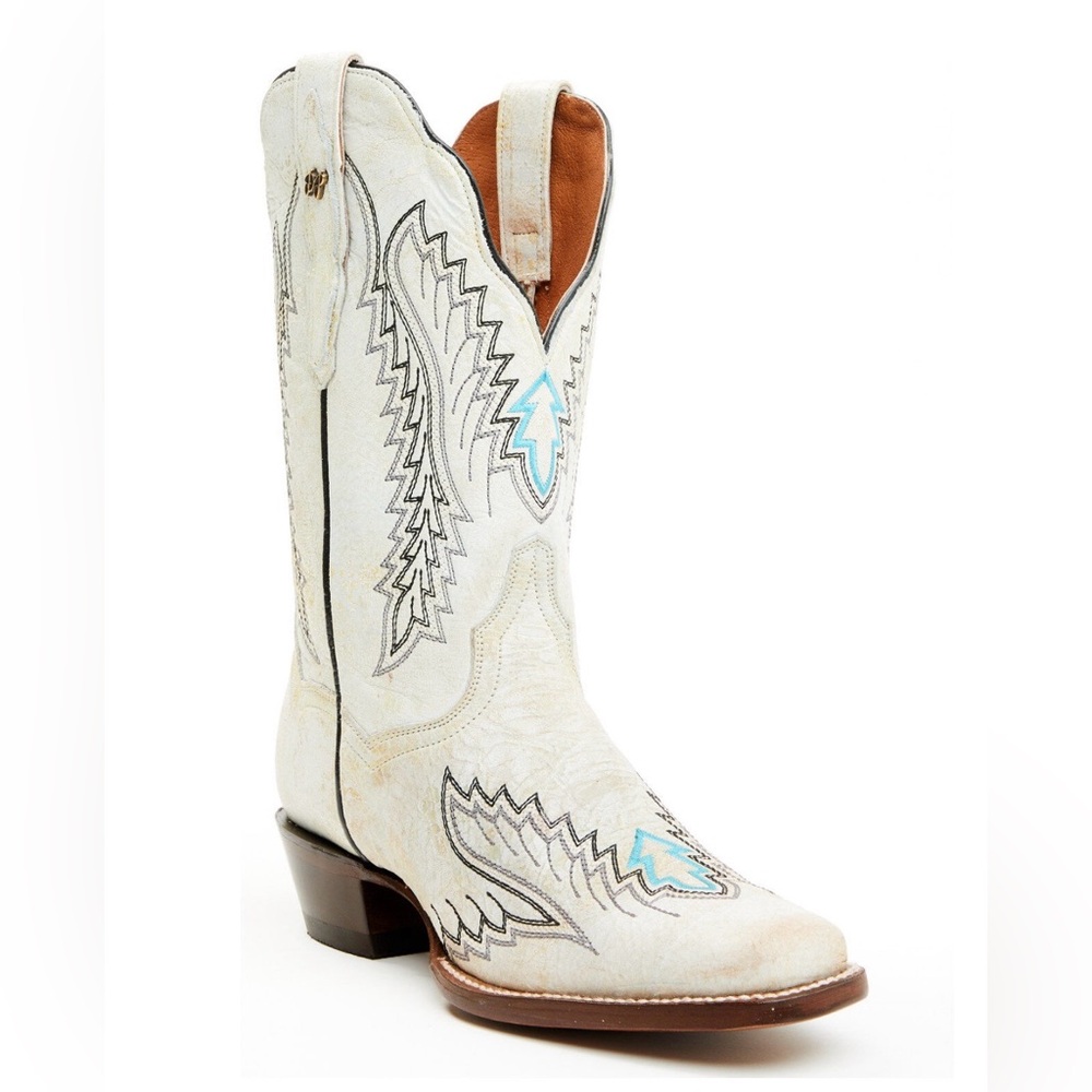 Like New Dan Post Cream and Turquoise Heeled Boots Size 8 - Picture 13 of 17
